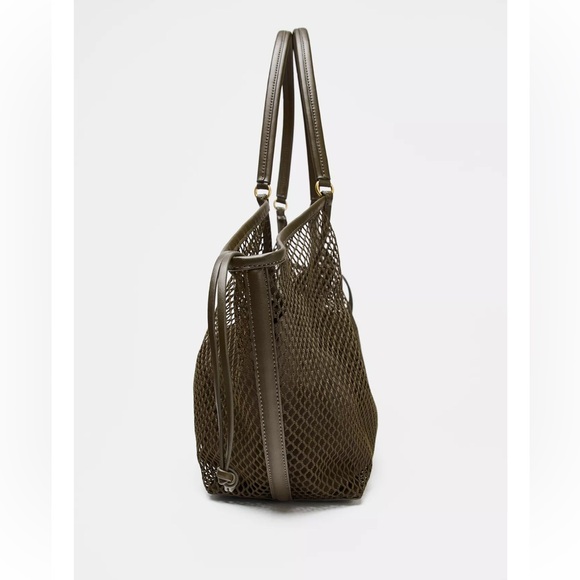 Zara Mesh Shopper Bag Olive Green NWT - Picture 4 of 7